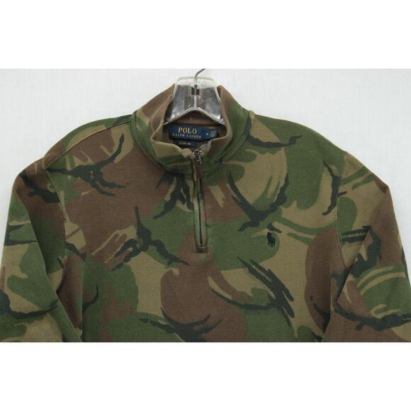 Polo Ralph Lauren Estate Rib 1/4 Zip Pullover Men's M Army Camo Stretch Sweater - Picture 2 of 7